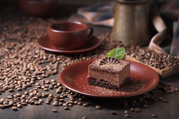 Chocolate cake with mint .