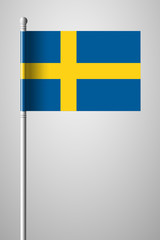 Flag of Sweden. National Flag on Flagpole. Isolated Illustration on Gray