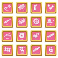 Car repair parts icons set vector pink square isolated on white background 