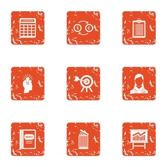 People cash icons set. Grunge set of 9 people cash vector icons for web isolated on white background