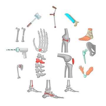Orthopedic and spine icons set. Cartoon illustration of 16 orthopedic and spine vector icons for web