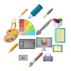 Drawing and painting tools icons set. Cartoon illustration of 16 drawing and painting tool vector icons for web