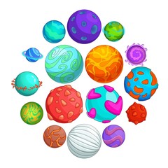 Fantastic planets icons set. Cartoon illustration of 16 fantastic planets vector icons for web