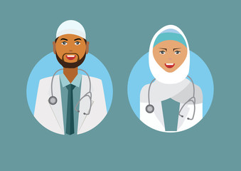 Muslim Doctor and Nurse illustration icon. Medical concept