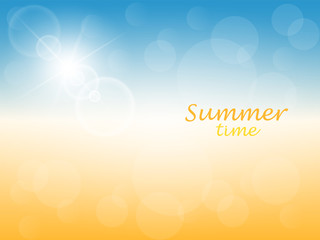 Summer time. Abstract sunny background with blue sky and yellow sand. Vector illustration