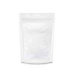 Fototapeta na wymiar Blank Foil Food Or Drink Bag Packaging. Plastic Pouch Coffee Or Tea Bag
