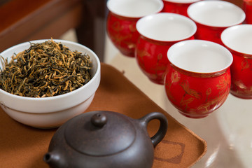 Chinese tea ceremony, Puer tea in assortment	