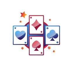 Casino online services promo emblem with play cards