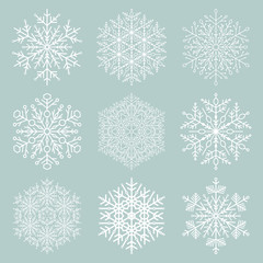 Set of snowflakes. Fine winter ornament. Snowflakes collection. Snowflakes for backgrounds and designs