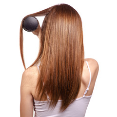 Fototapeta premium Woman hair straight keratin polish hair brush comb