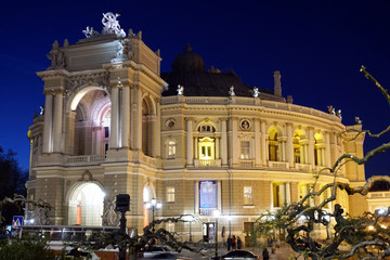 Fototapeta na wymiar Opera and Ballet Theatre at night in Odessa Ukraine