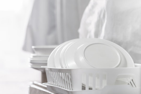 White Clean Dish On A Dish Rack
