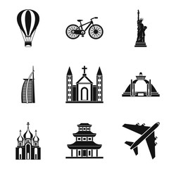 Movement around the world icons set. Simple set of 9 movement around the world vector icons for web isolated on white background