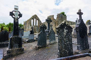 Fototapeta premium Landscapes of Ireland. Cemetery of Cong abbey in Galway county