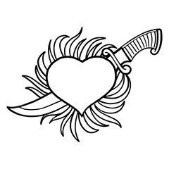 Graphic flaming heart with knife