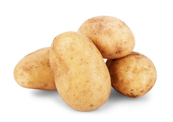 Isolated potatoes. Cut raw potato vegetables isolated on white background with clipping path