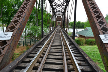 Fototapeta na wymiar A Rail road girder bridge in Augusta, Georgia. 