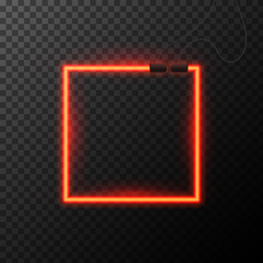 Glowing Neon effect. Shining abstract square or polyhedron. Night club or bar concept on dark background. editable vector. Glowing frame. Vintage electric symbol.