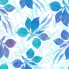 Seamless pattern with plantain. Watercolor illustration on a white background.