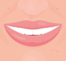 Woman mouth with teeth. Mouth showing happy expression tongue. Dental poster