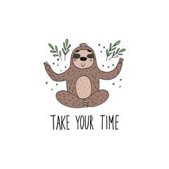 Cute hand drawn sloths, funny vector illustrations. vector print.