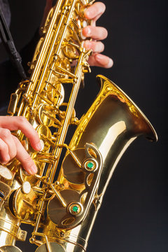 Closeup of a saxophone