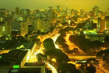 View of downtown skyline and  Avenue 23 de Maio, Sao Paulo, Brazil