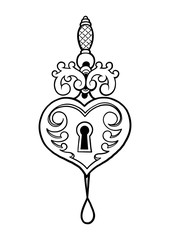 Graphic heart shaped lock and knife