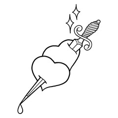 Graphic hearts and knife.