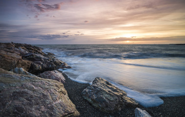 Beautiful sunset over the Sea in Tuscany in Italy (long exposure)
