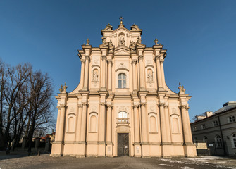 Fototapeta na wymiar Visitationist Church in Warsaw old town in Poland capital city on a sunny winter day in Central Europe