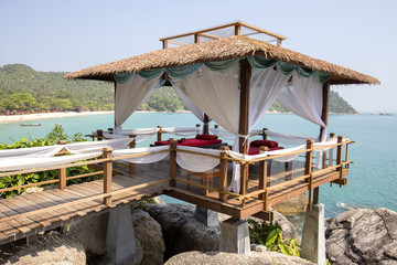 Massage gazebo overlooking the sea. Spa massage room on the beach , Thailand