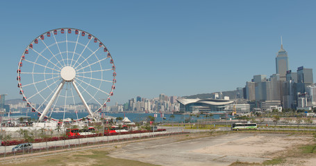 Naklejka premium Hong Kong city landmark and blue sky
