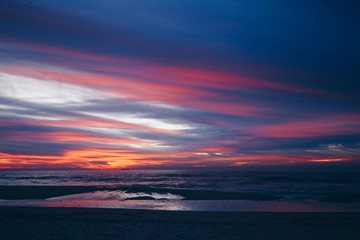 An amazing sunset on the coast at the ocean