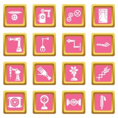 Technical mechanisms icons set vector pink square isolated on white background 