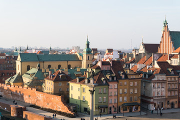 Obraz premium Aerial view of Warsaw old town with the cathedral by Zamkowy square in Poland capital city in Central Europe