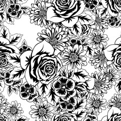 seamless monochrome pattern of flowers for greeting cards, background, price tags