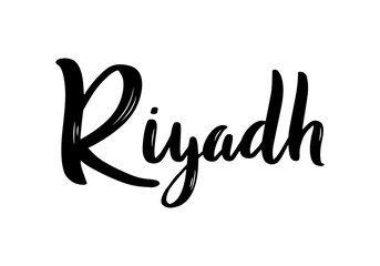 Riyadh hand-lettering calligraphy. Hand drawn brush calligraphy. City lettering design. Vector illustration.