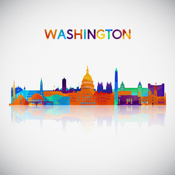Washington skyline silhouette in colorful geometric style. Symbol for your design. Vector illustration.