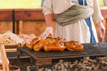 Delicious pork knuckle fried on a grill
