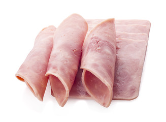 ham slices isolated on white background