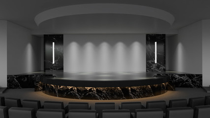 Stage mock up 3d rendering. empty wall screen template