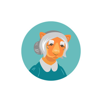 Vector old tigress character. Icon.