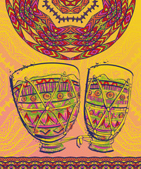 Brazil carnival template design for posters, banners, flyers, placards, brochures. Drums tam tam with splashes in watercolor style and ornate mandala. Vector illustration 