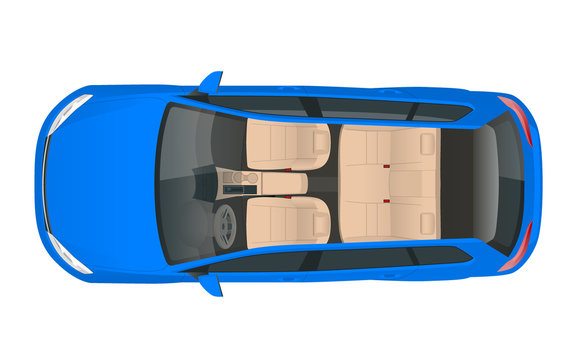 Salon Car Wagon View From Above, Vector Illustration