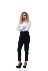 in full growth. a young woman assistant