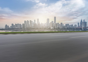 Urban square road and skyline of architectural landscape