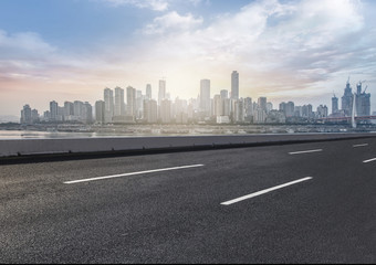 Fototapeta premium Urban square road and skyline of architectural landscape