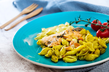 Smoked Salmon Pasta with Basil Cream Sauce lemon