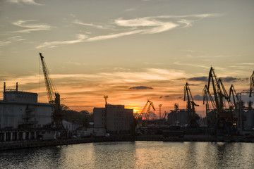 Obraz premium Cargo seaport, ships, a lot of cargo cranes